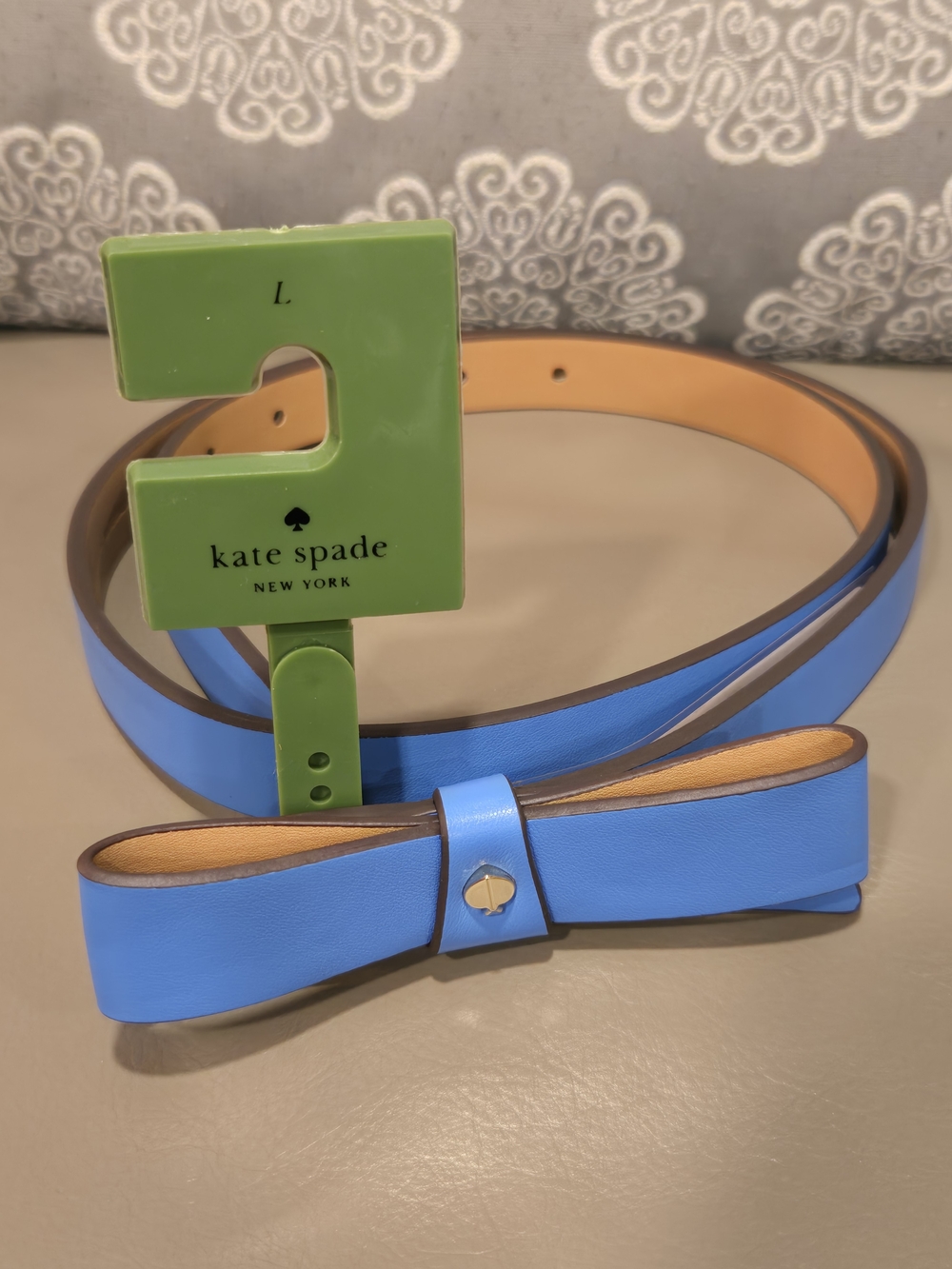 Kate Spade blue bow belt with gold-tone stud Size Large NWT